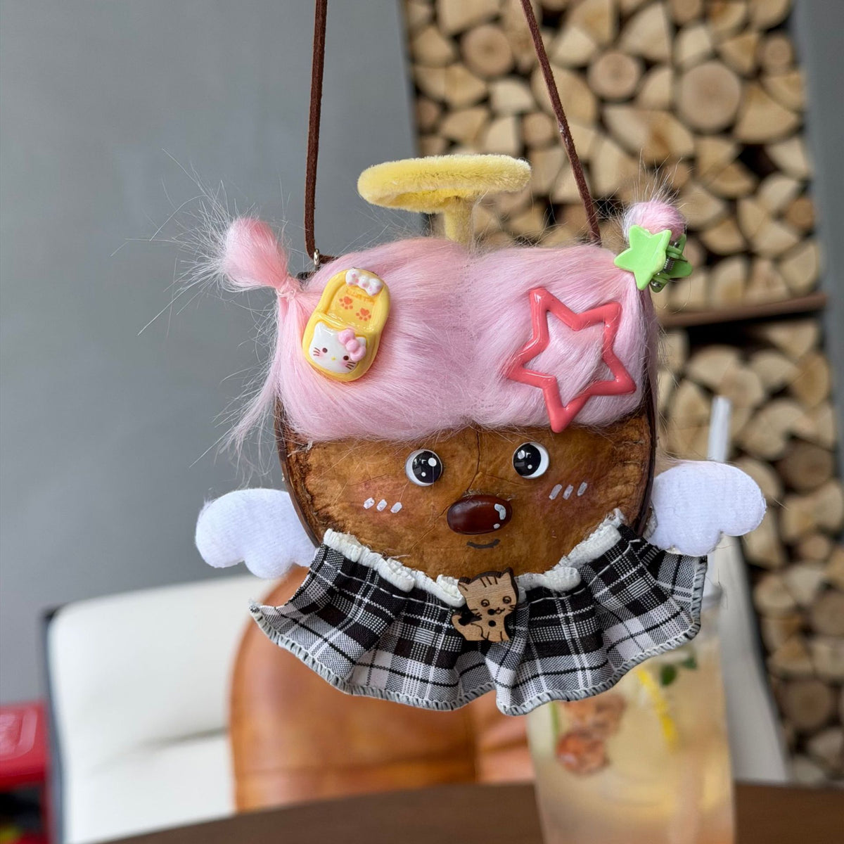 Wool-Hair Pod Face Charm