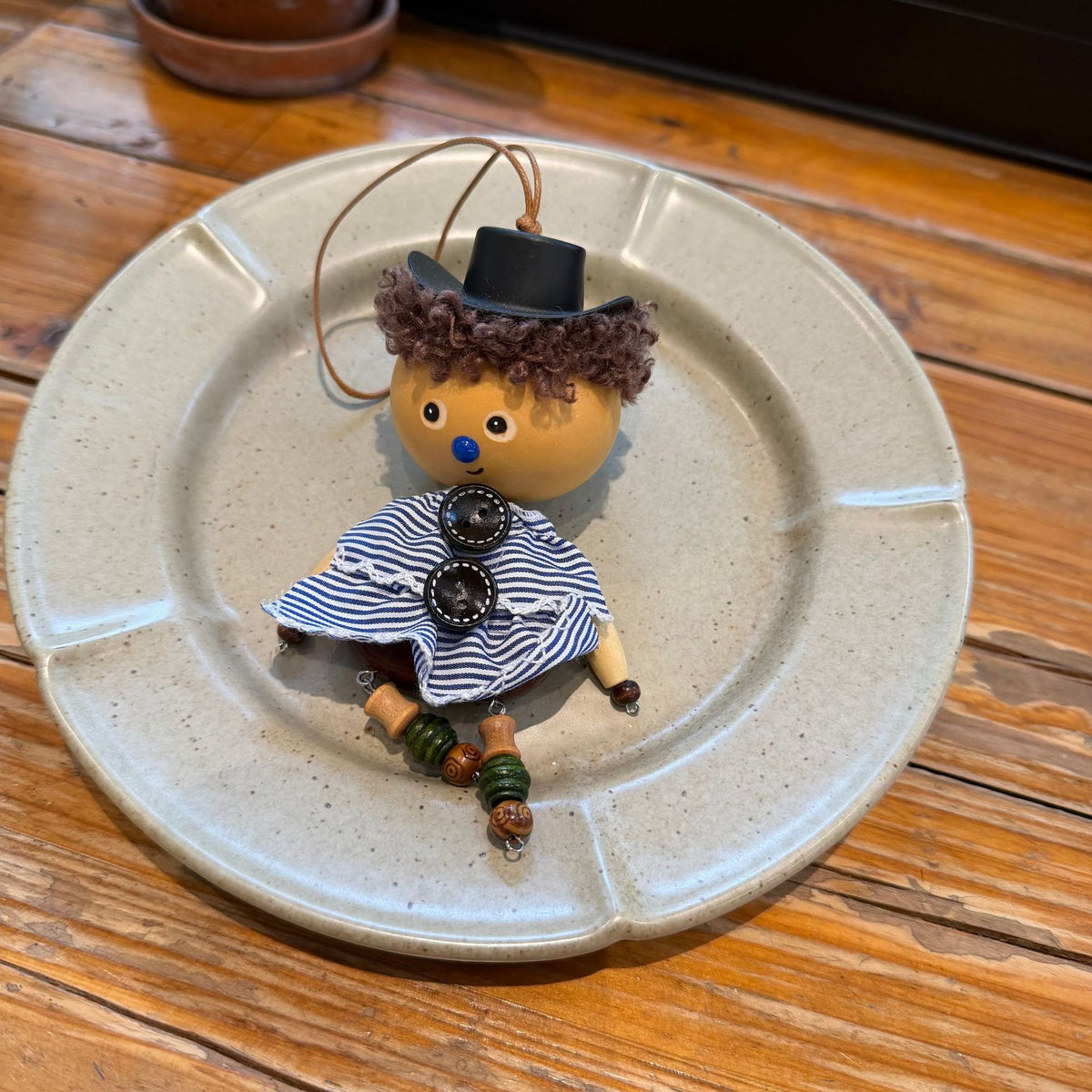 Gourd-Head Doll Charm with Curl Wig and Seed Shoes