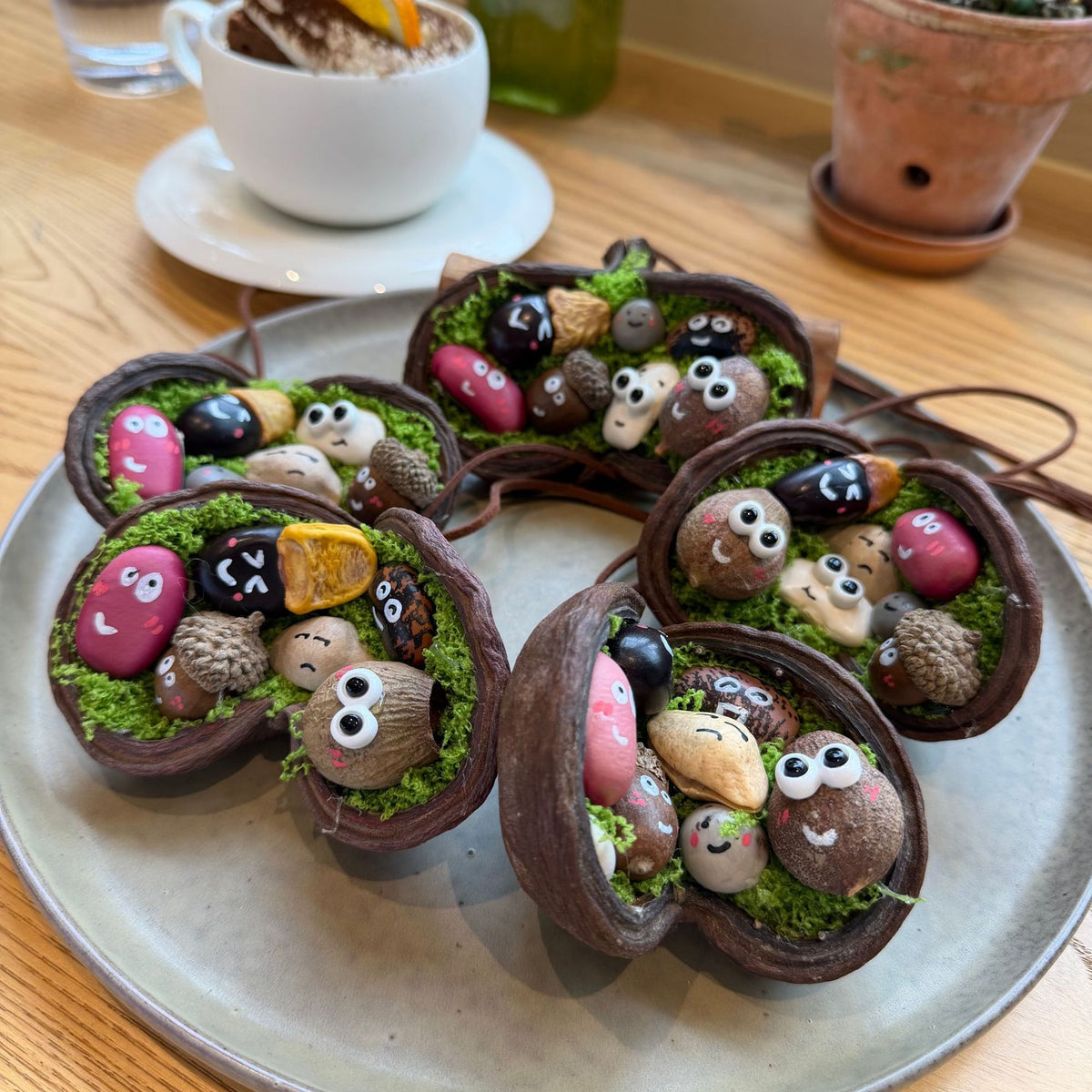 Open Seed-Pod Charm with Painted Seed Faces