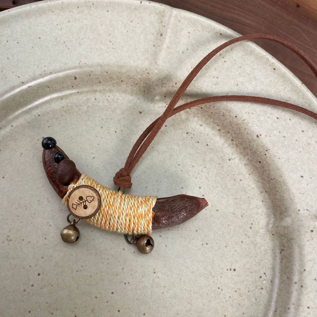 Wrapped Pea-Pod Dachshund Charm with Bell Feet