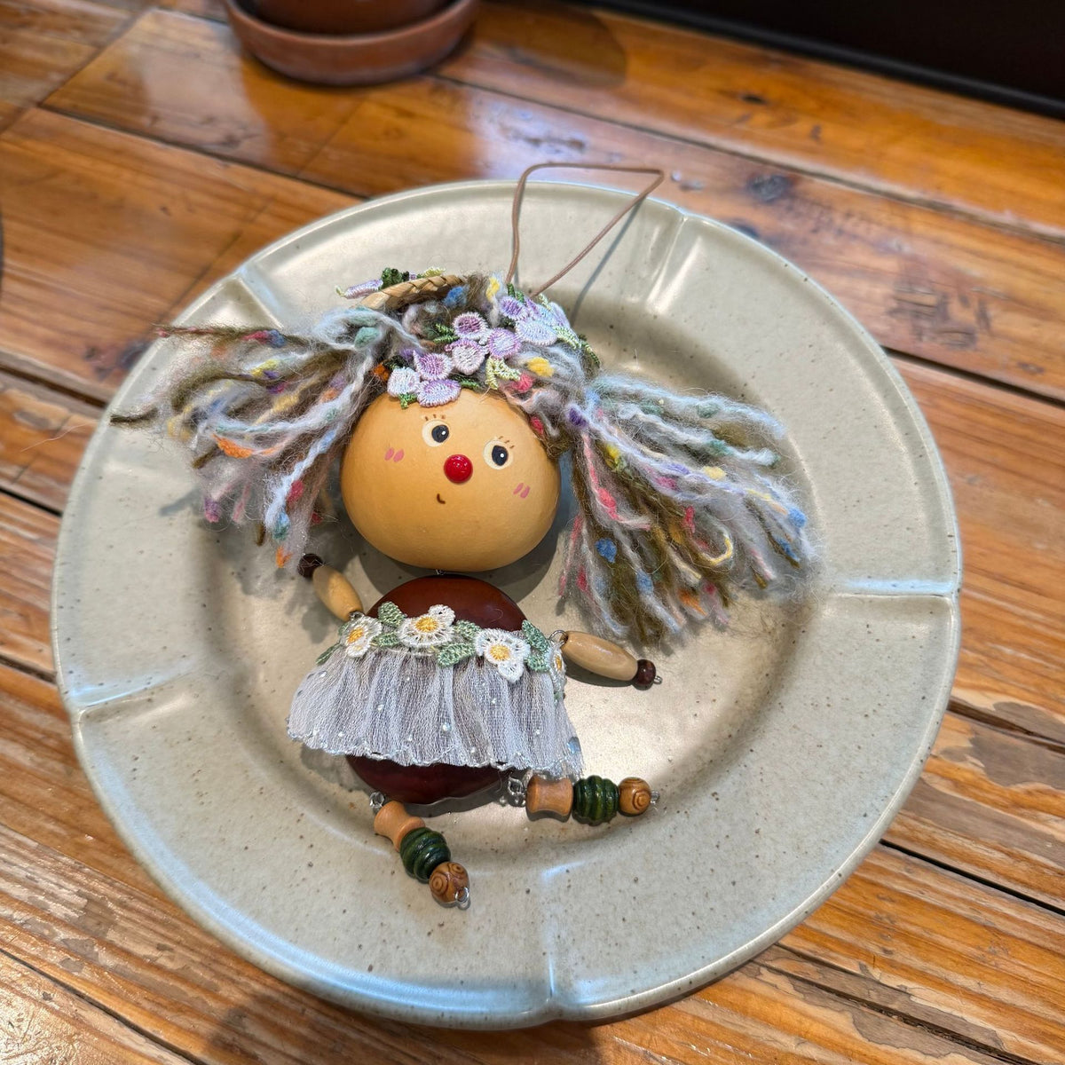 Gourd-Head Doll Charm with Curl Wig and Seed Shoes