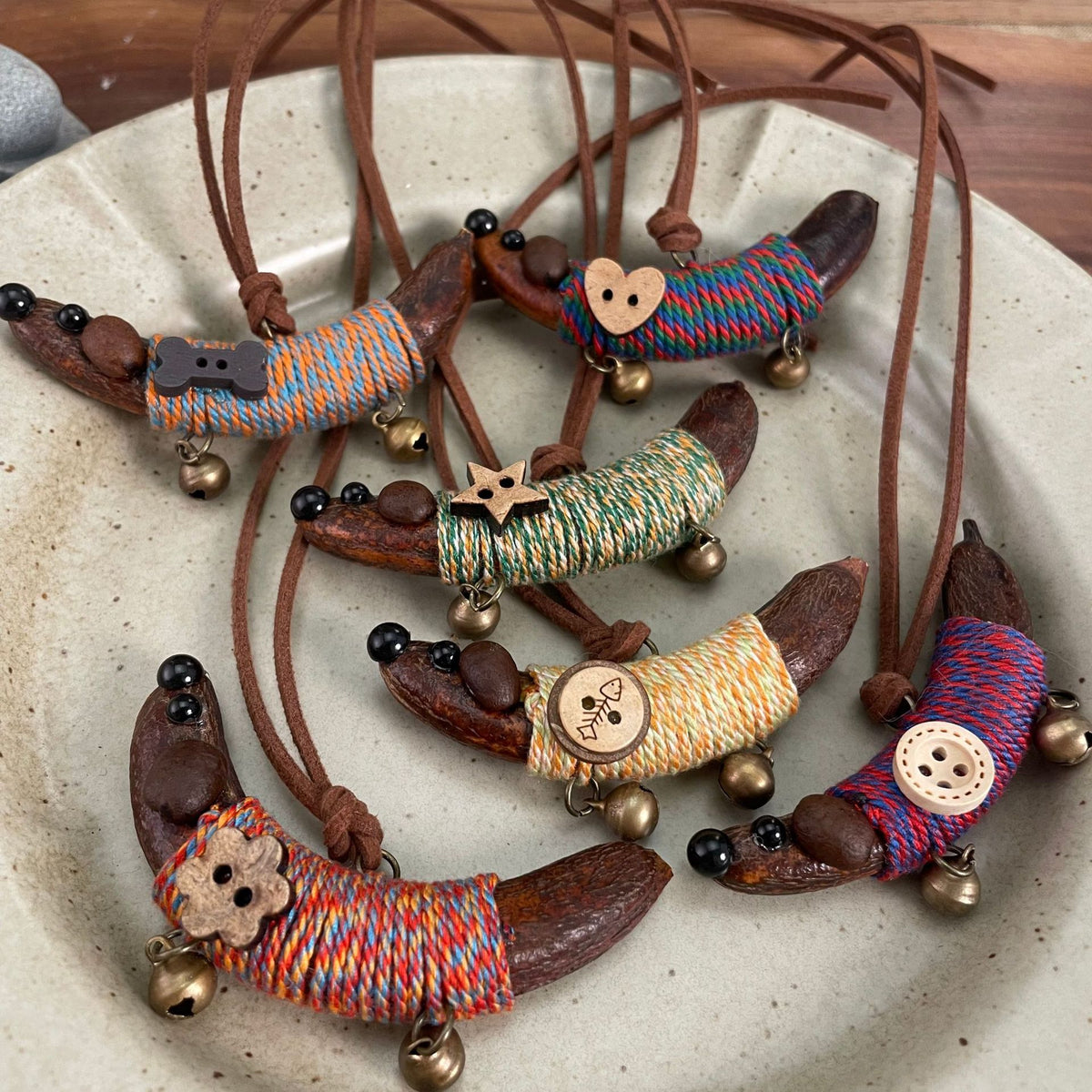 Wrapped Pea-Pod Dachshund Charm with Bell Feet