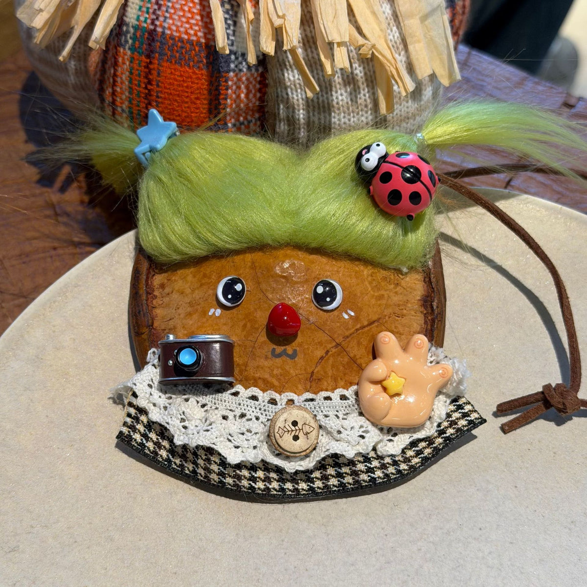 Wool-Hair Pod Face Charm