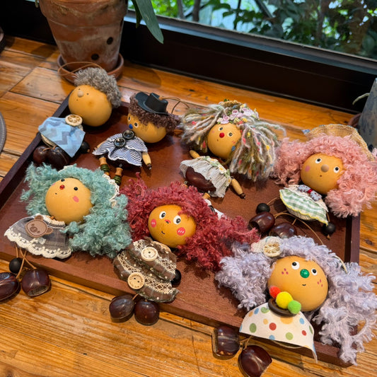 Gourd-Head Doll Charm with Curl Wig and Seed Shoes