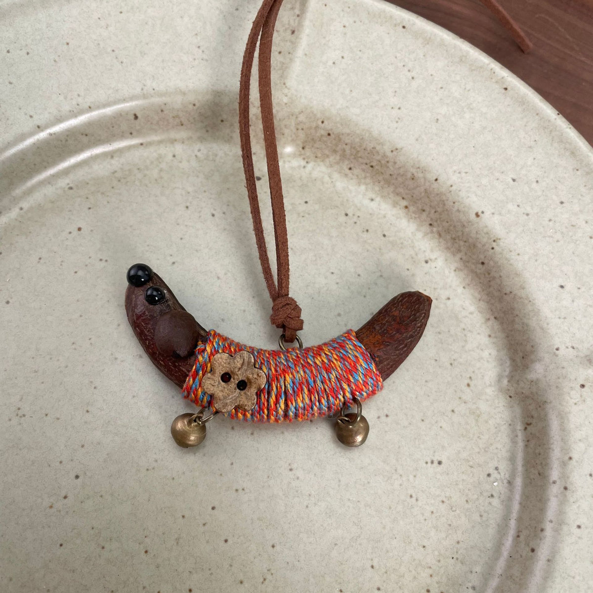 Wrapped Pea-Pod Dachshund Charm with Bell Feet