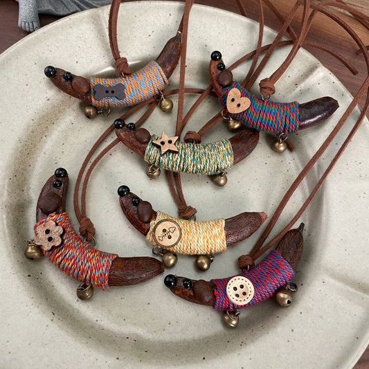 Wrapped Pea-Pod Dachshund Charm with Bell Feet
