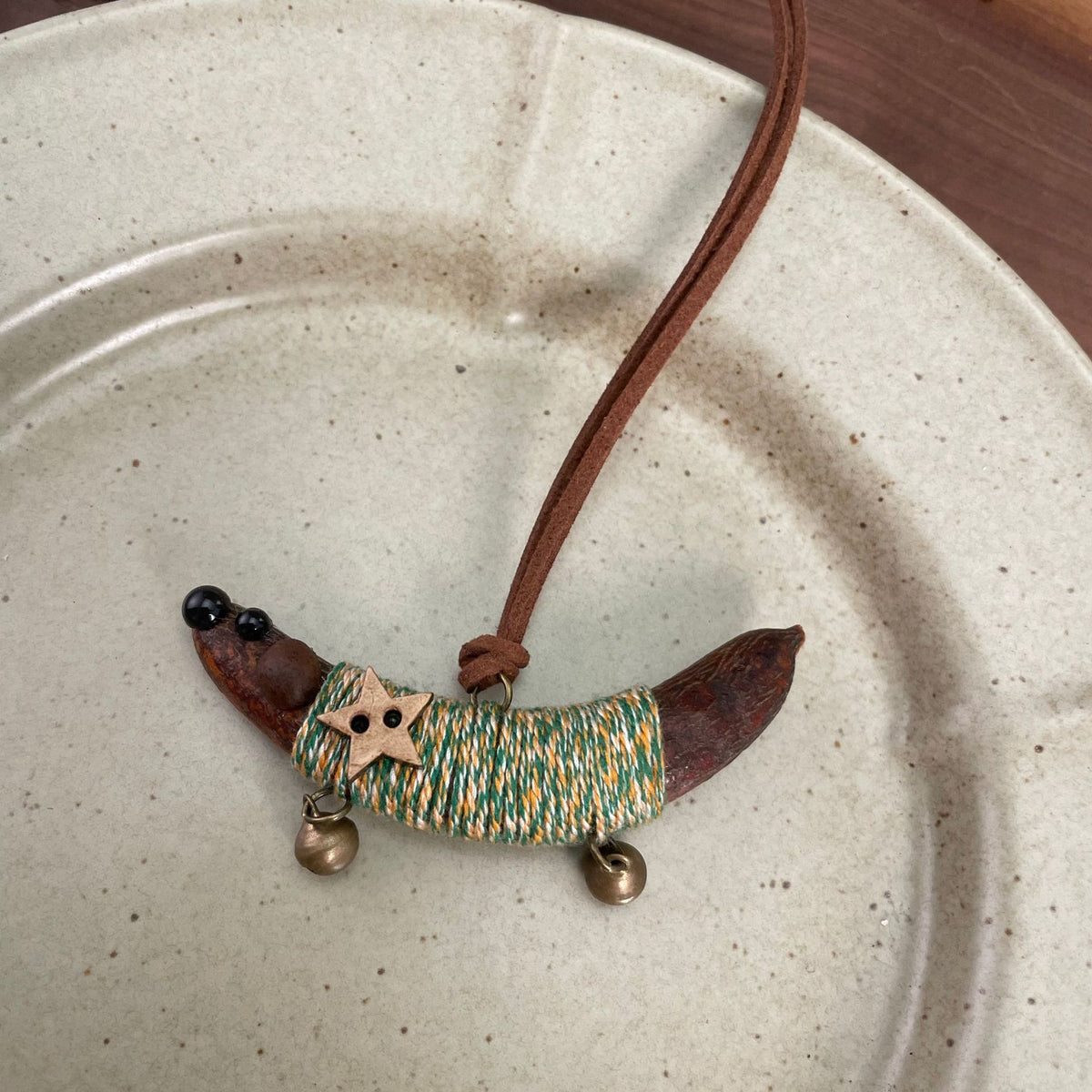 Wrapped Pea-Pod Dachshund Charm with Bell Feet