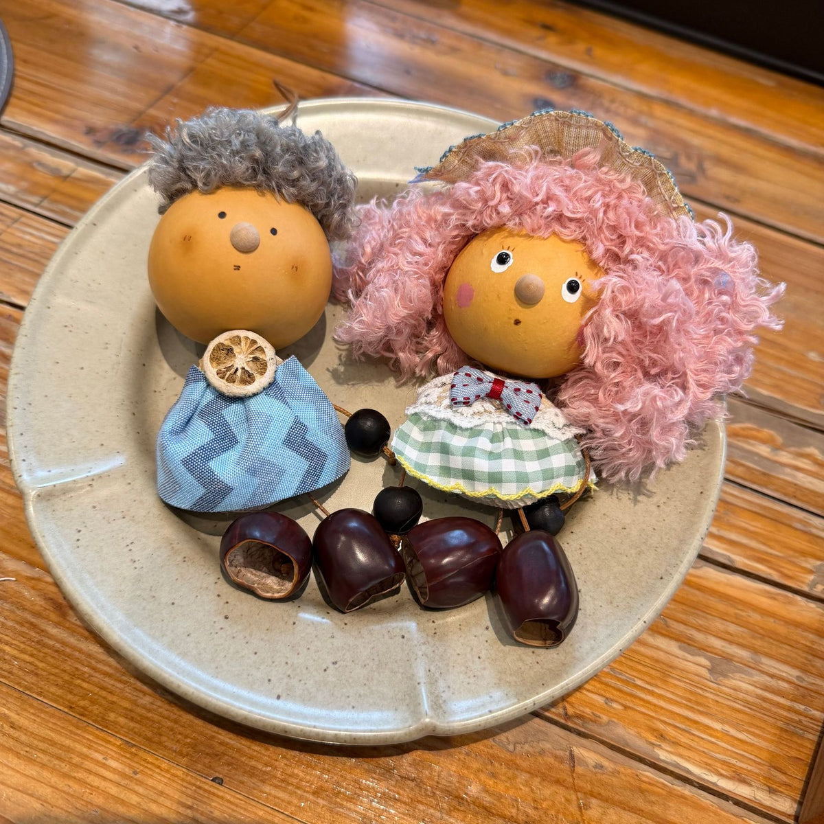 Gourd-Head Doll Charm with Curl Wig and Seed Shoes