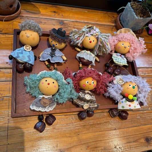 Gourd-Head Doll Charm with Curl Wig and Seed Shoes