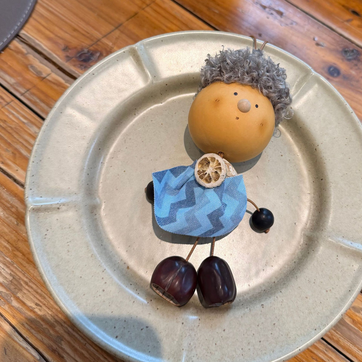 Gourd-Head Doll Charm with Curl Wig and Seed Shoes