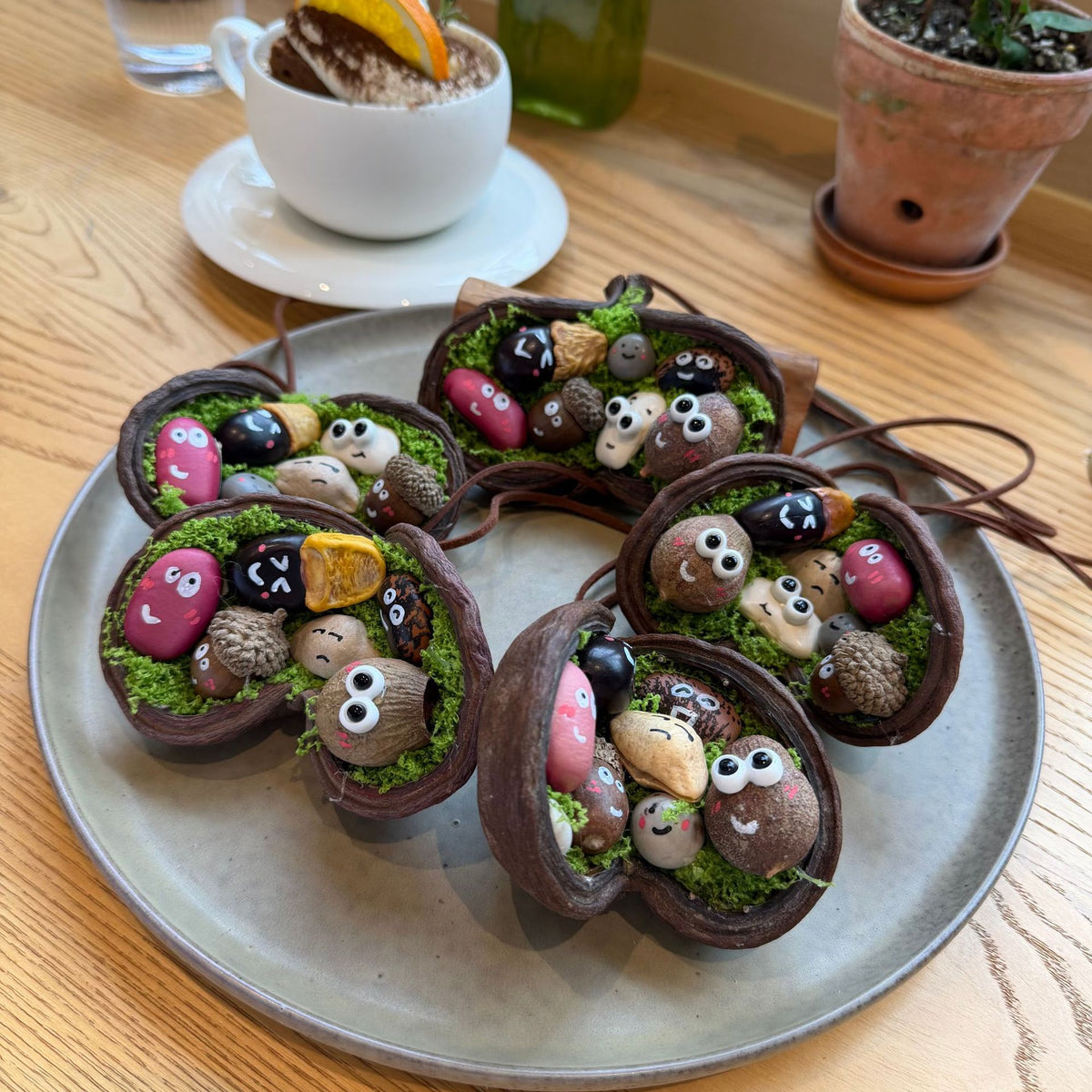 Open Seed-Pod Charm with Painted Seed Faces