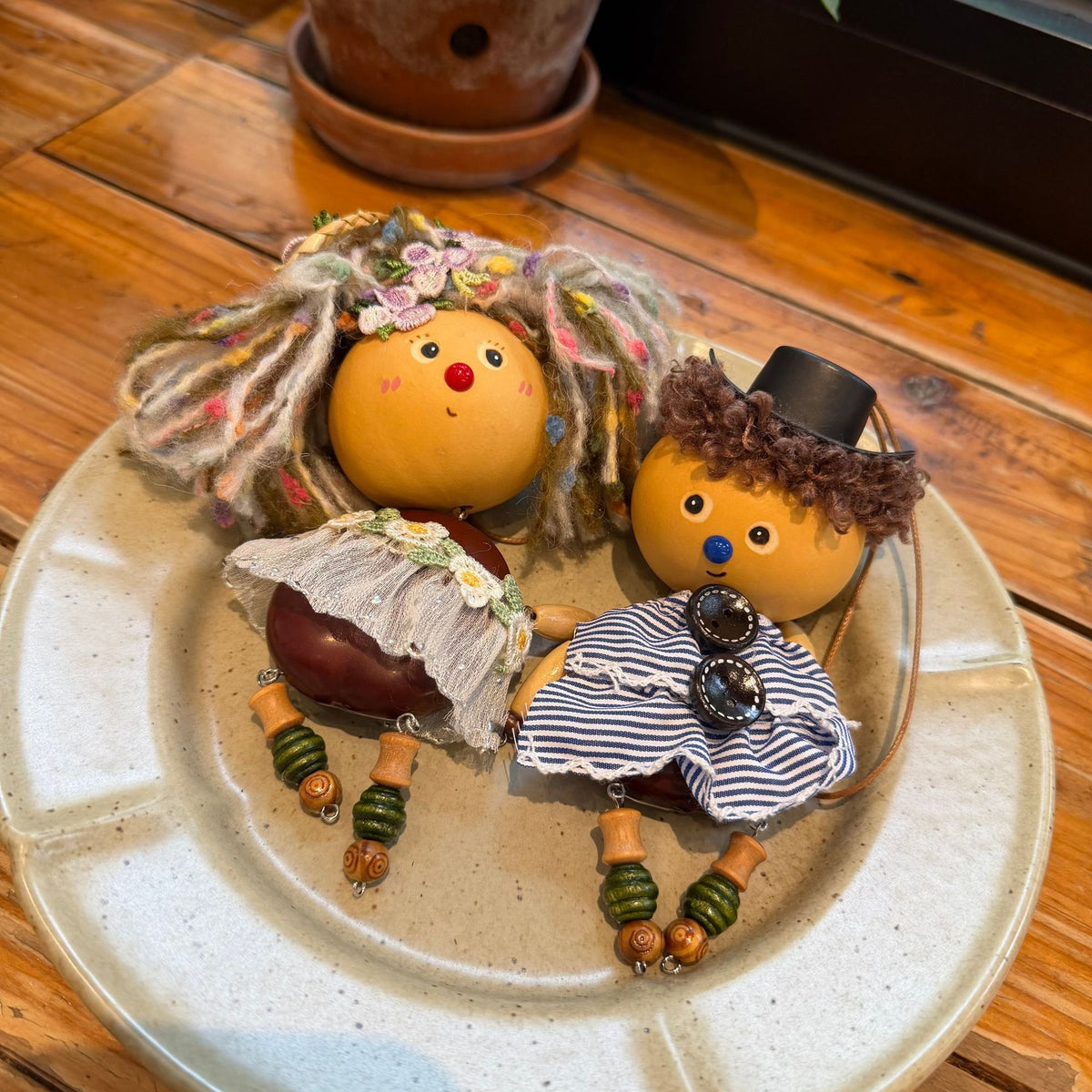 Gourd-Head Doll Charm with Curl Wig and Seed Shoes