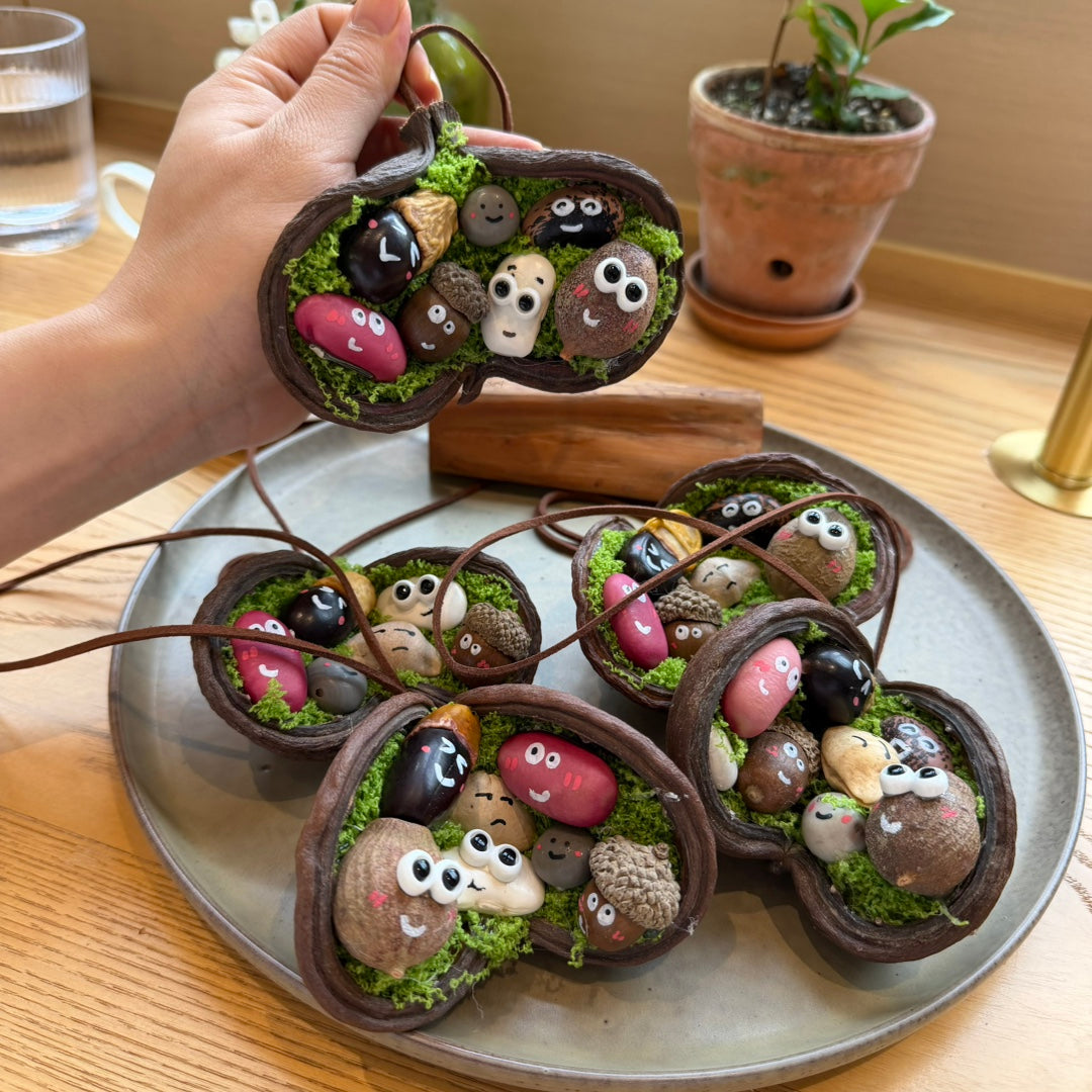 Open Seed-Pod Charm with Painted Seed Faces